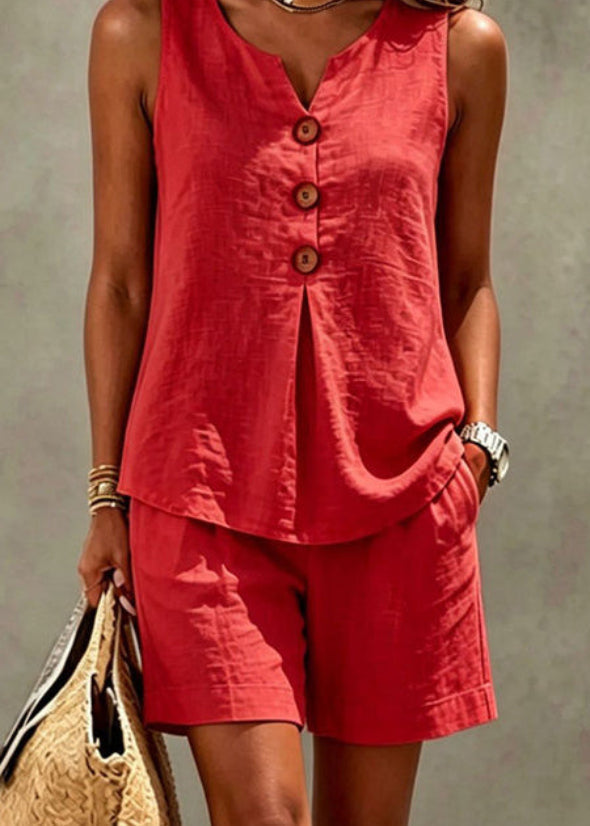 Jocasta | Women Button Front Shorts Two Piece Set