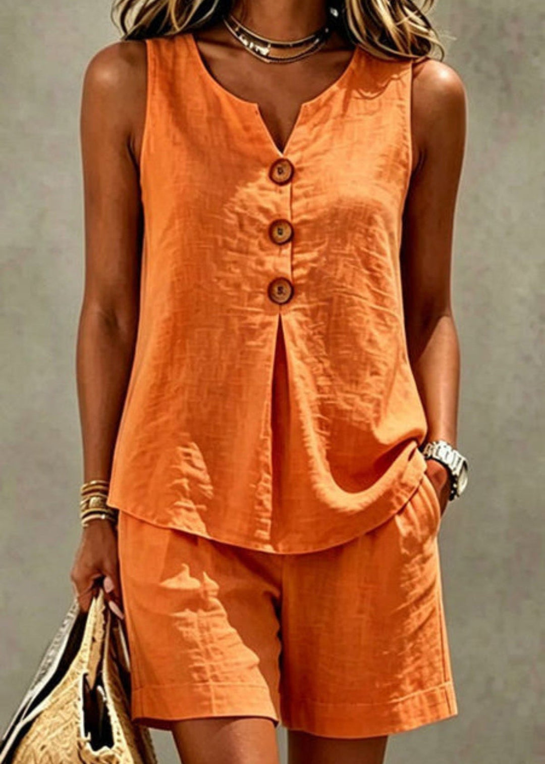 Jocasta | Women Button Front Shorts Two Piece Set