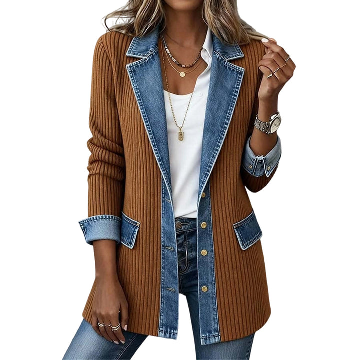 Theophania | Women Ribbed Denim Trim Jacket