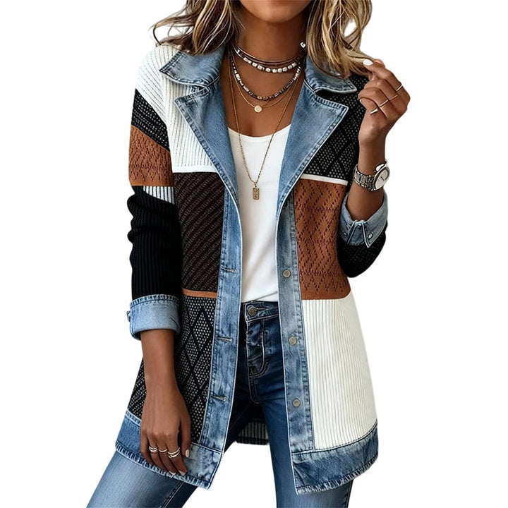 Theophania | Women Ribbed Denim Trim Jacket