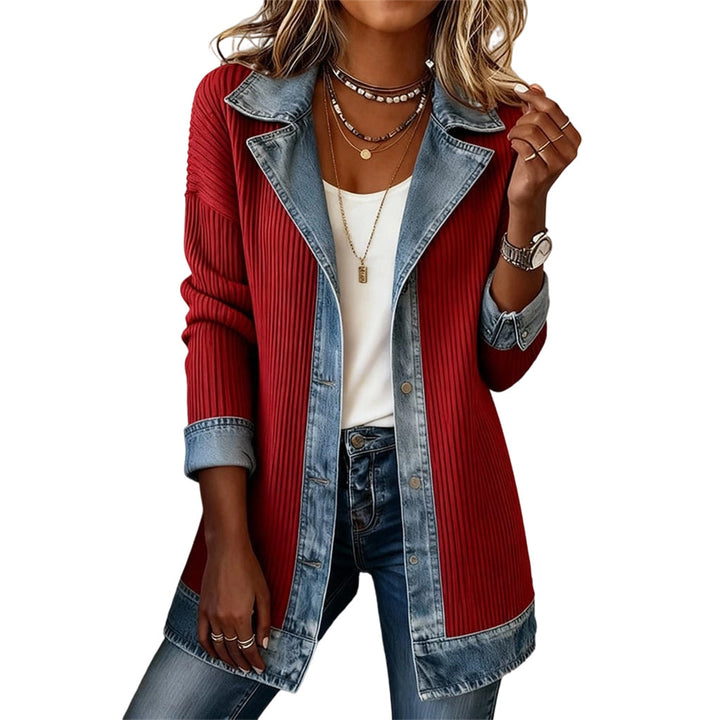 Theophania | Women Ribbed Denim Trim Jacket