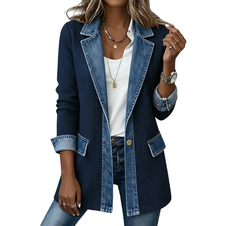 Theophania | Women Ribbed Denim Trim Jacket