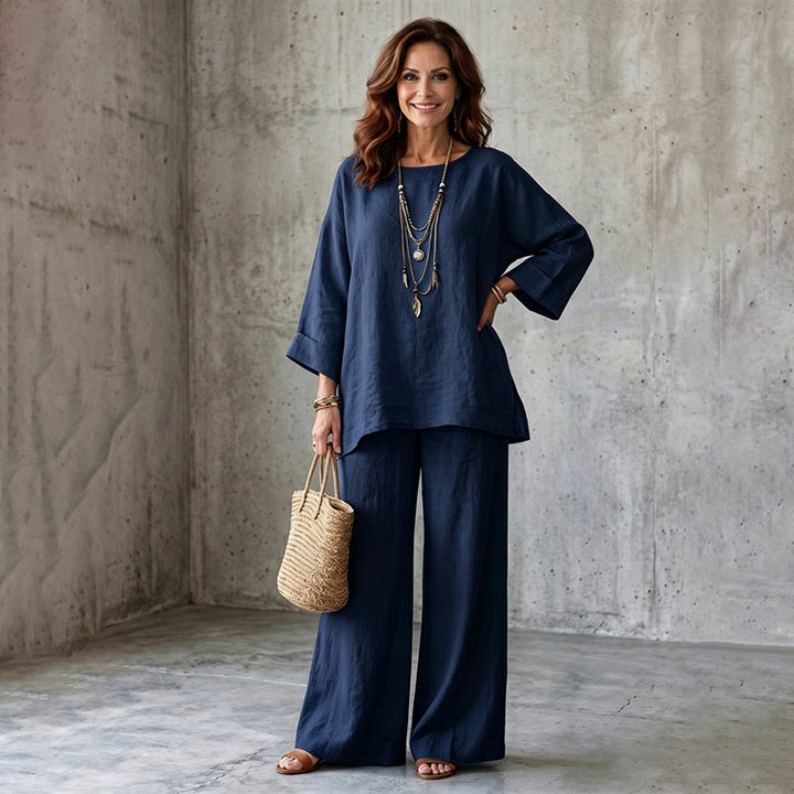 Eudora | Women Linen Wide Leg Two Piece Set