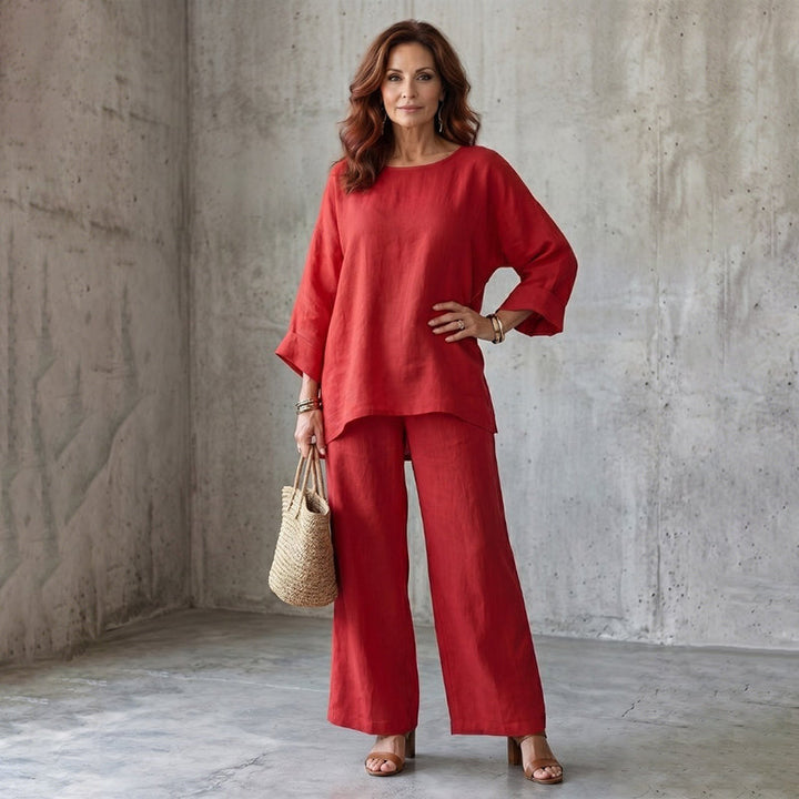 Eudora | Women Linen Wide Leg Two Piece Set