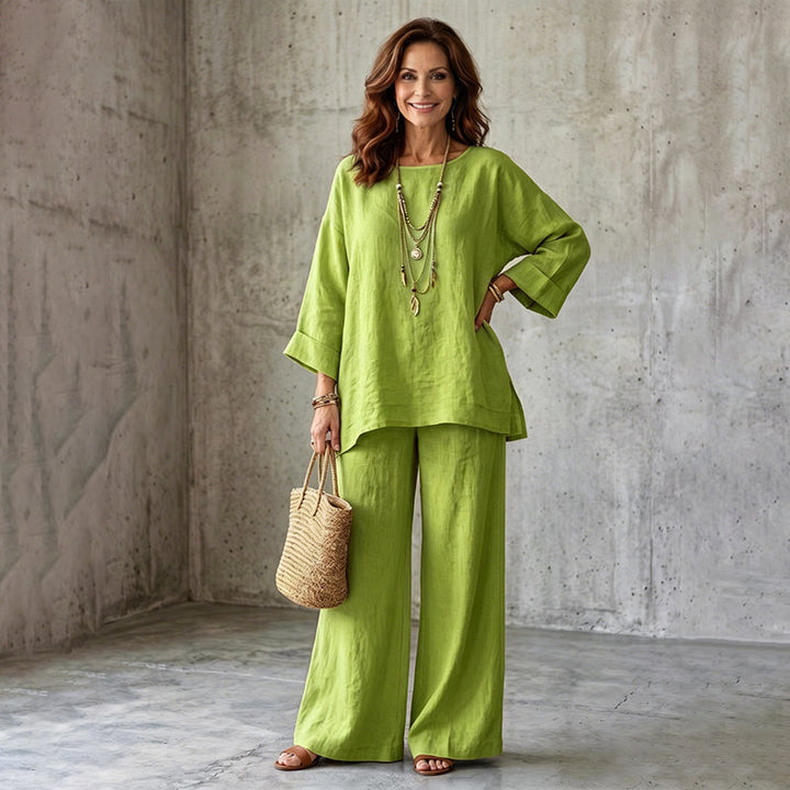 Eudora | Women Linen Wide Leg Two Piece Set