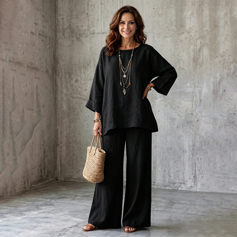 Eudora | Women Linen Wide Leg Two Piece Set