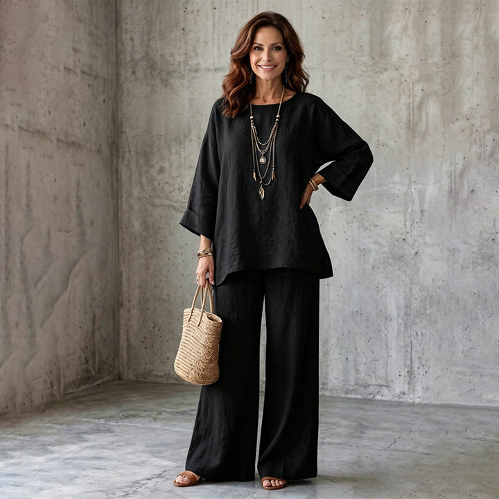Eudora | Women Linen Wide Leg Two Piece Set