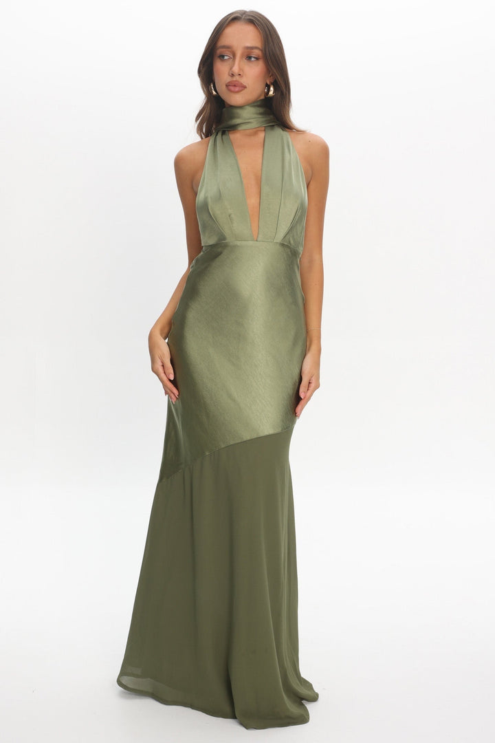 Faith | Women's Satin Halter Neck Bridesmaid Maxi Sequin Dress