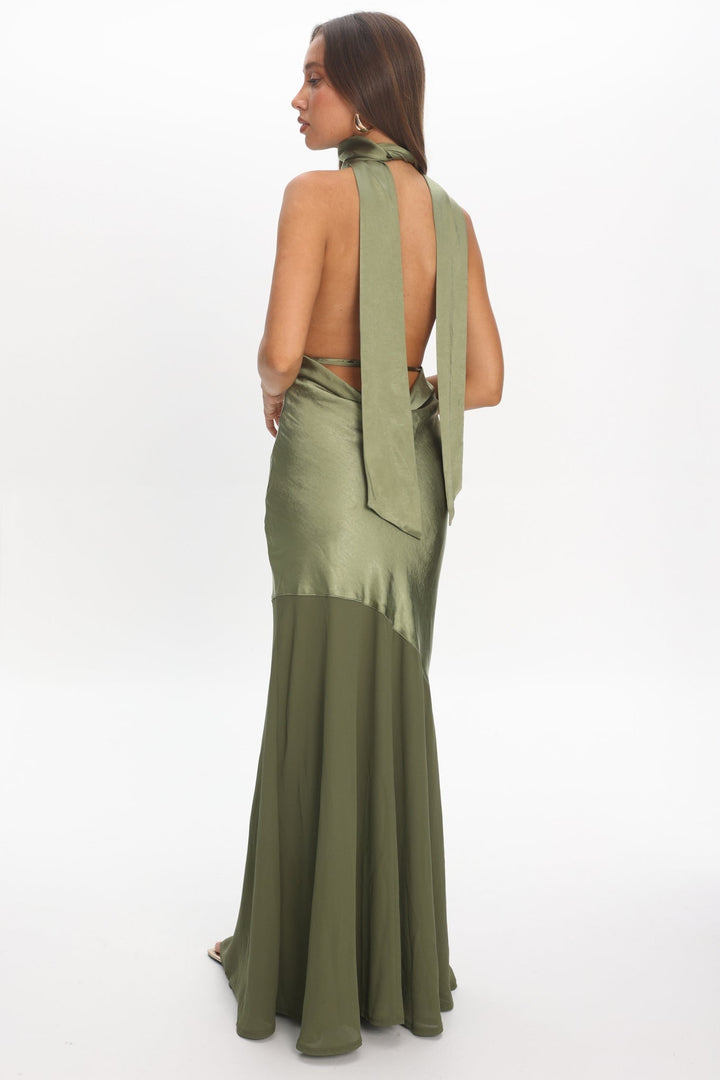 Faith | Women's Satin Halter Neck Bridesmaid Maxi Sequin Dress