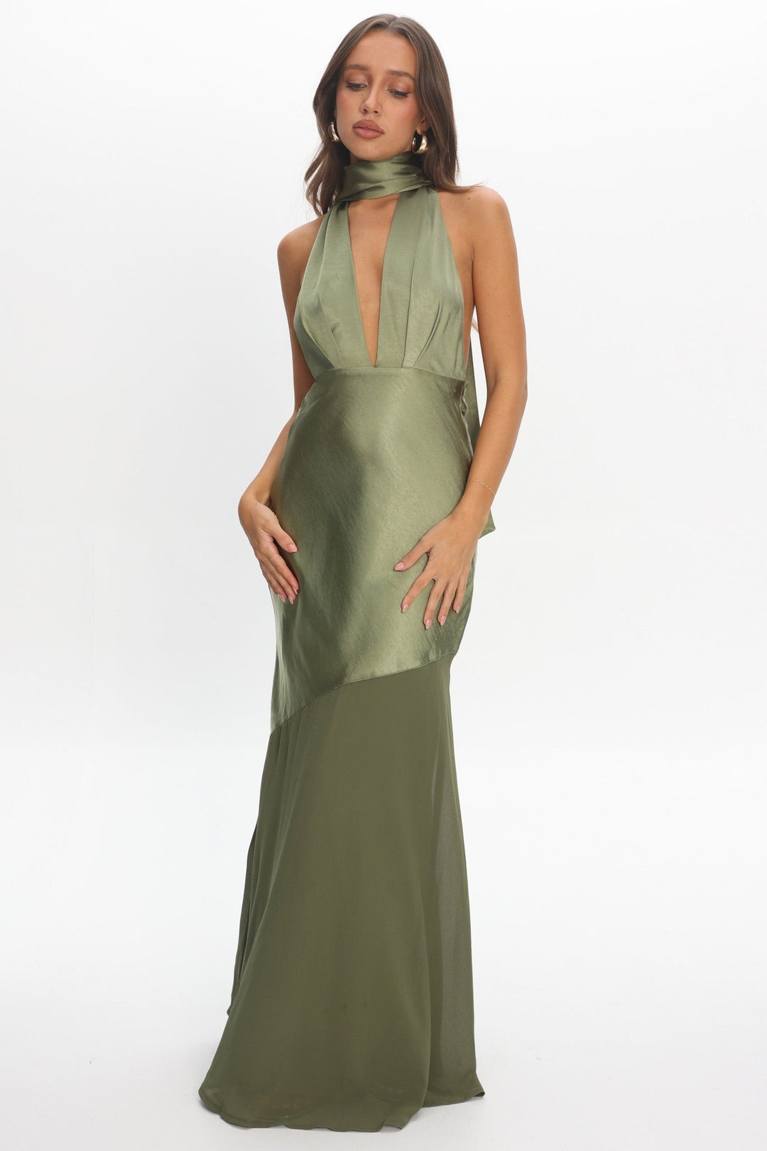 Faith | Women's Satin Halter Neck Bridesmaid Maxi Sequin Dress