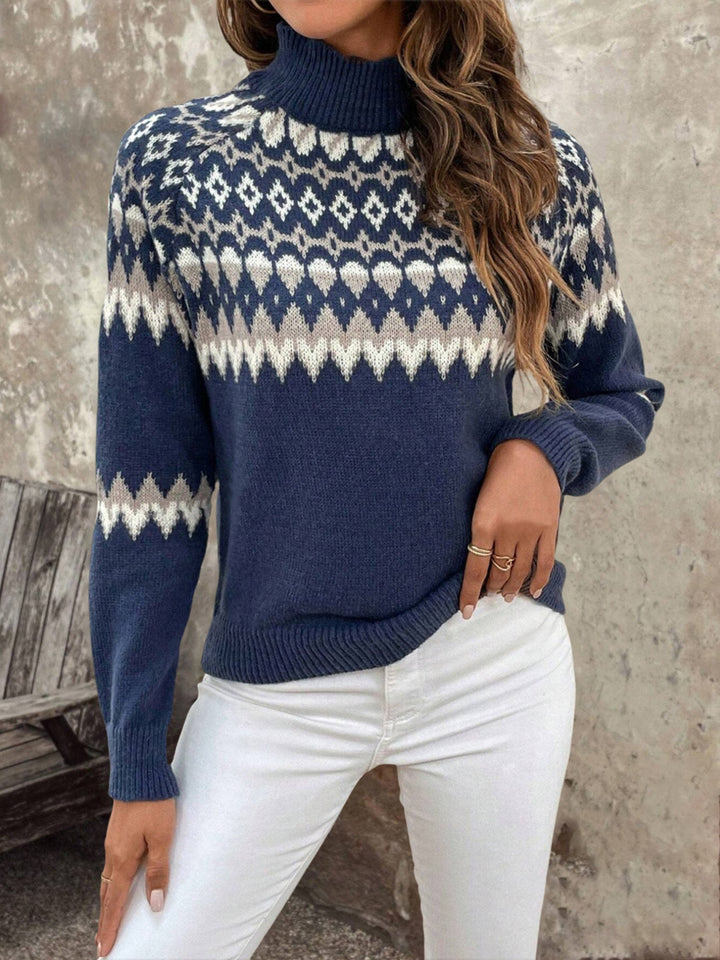 Stylish Fair Isle Knit Turtleneck Sweater for Women with High Neck Long Sleeve Plus Size Vacation Style