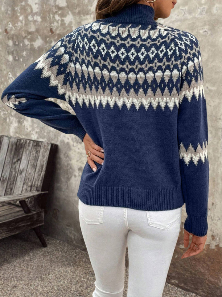 Stylish Fair Isle Knit Turtleneck Sweater for Women with High Neck Long Sleeve Plus Size Vacation Style