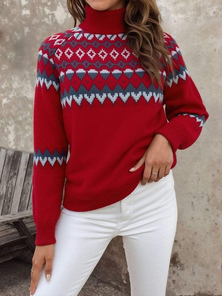 Stylish Fair Isle Knit Turtleneck Sweater for Women with High Neck Long Sleeve Plus Size Vacation Style