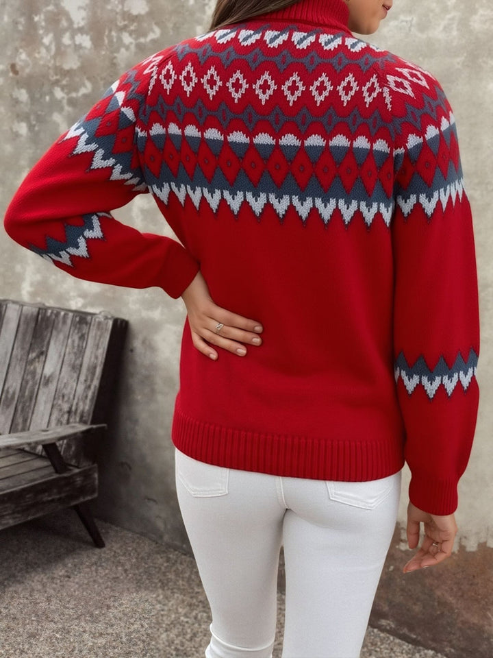 Stylish Fair Isle Knit Turtleneck Sweater for Women with High Neck Long Sleeve Plus Size Vacation Style