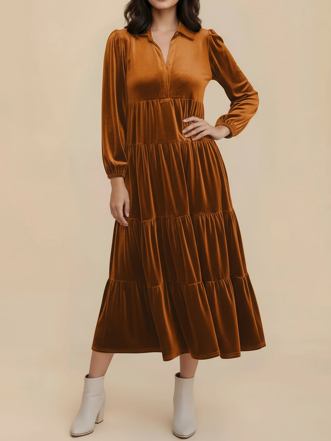 Heloise | Women Velvet Long Sleeve Autumn Wedding Guest Dress