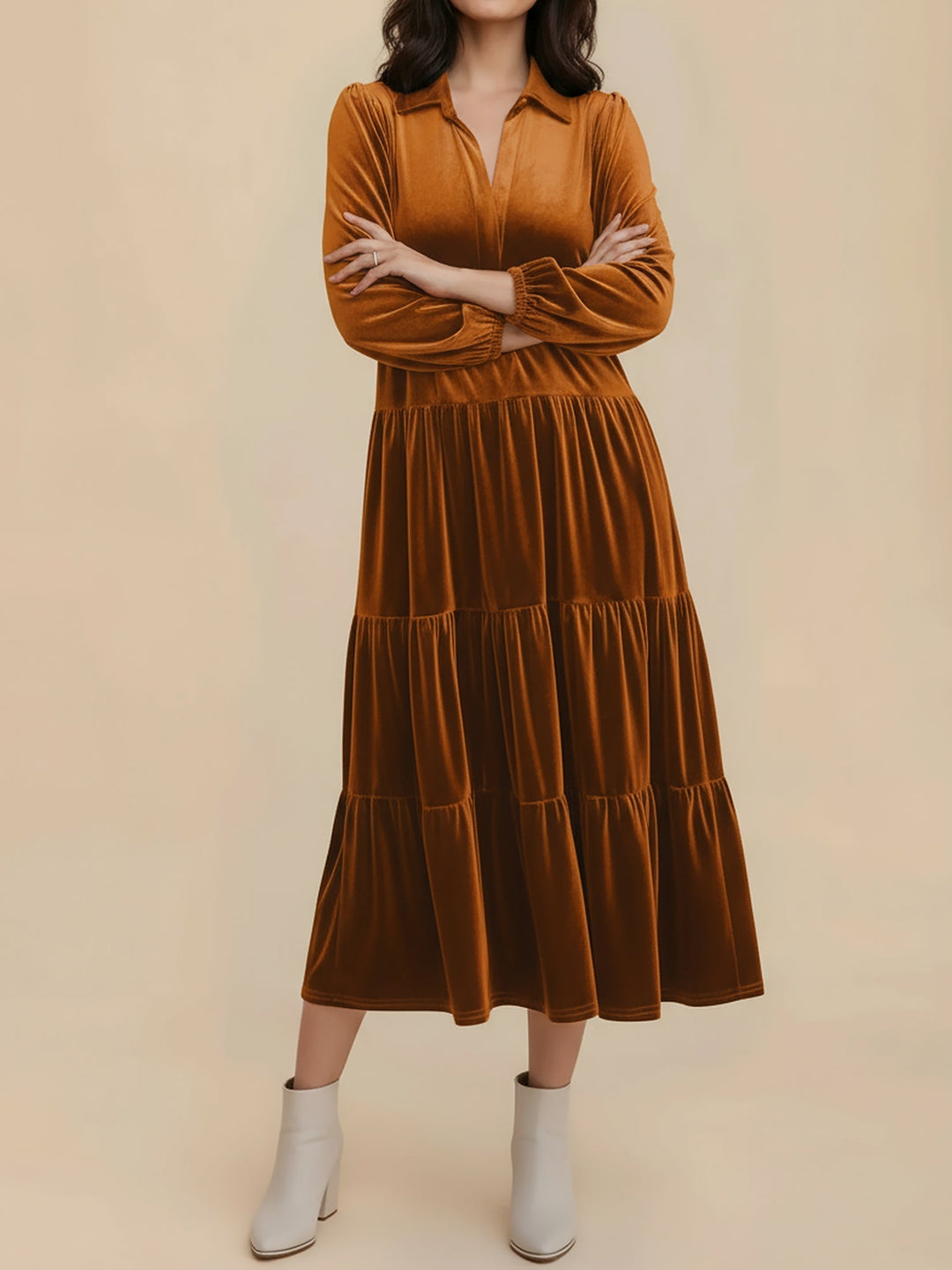 Heloise | Women Velvet Long Sleeve Autumn Wedding Guest Dress