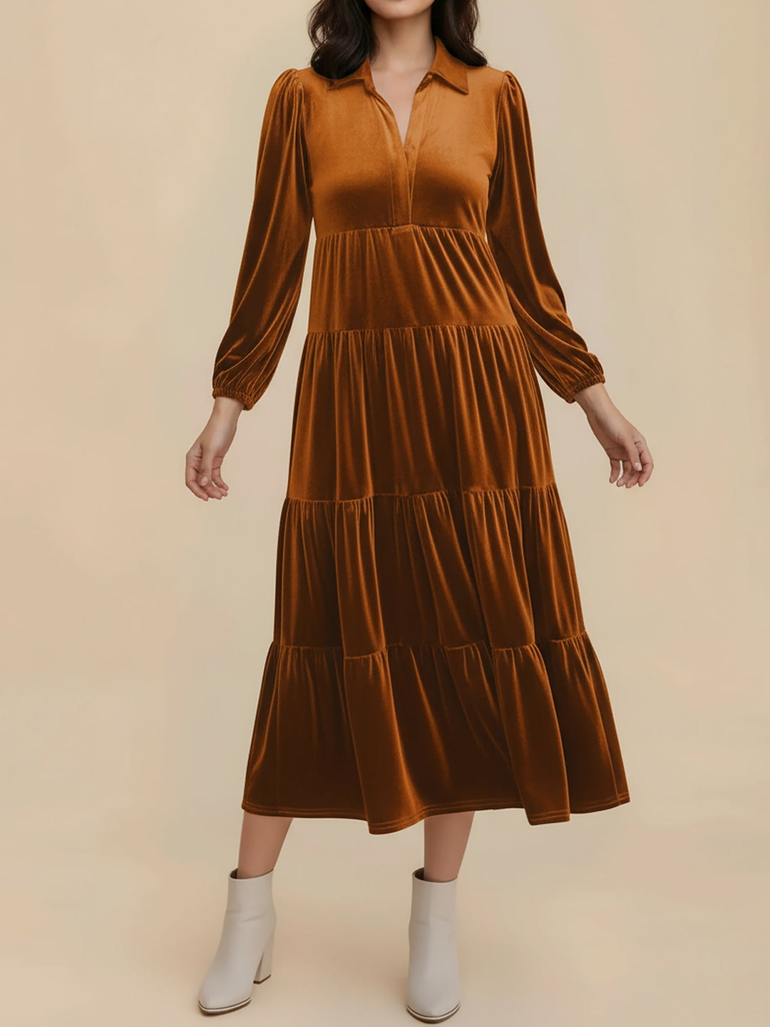Heloise | Women Velvet Long Sleeve Autumn Wedding Guest Dress