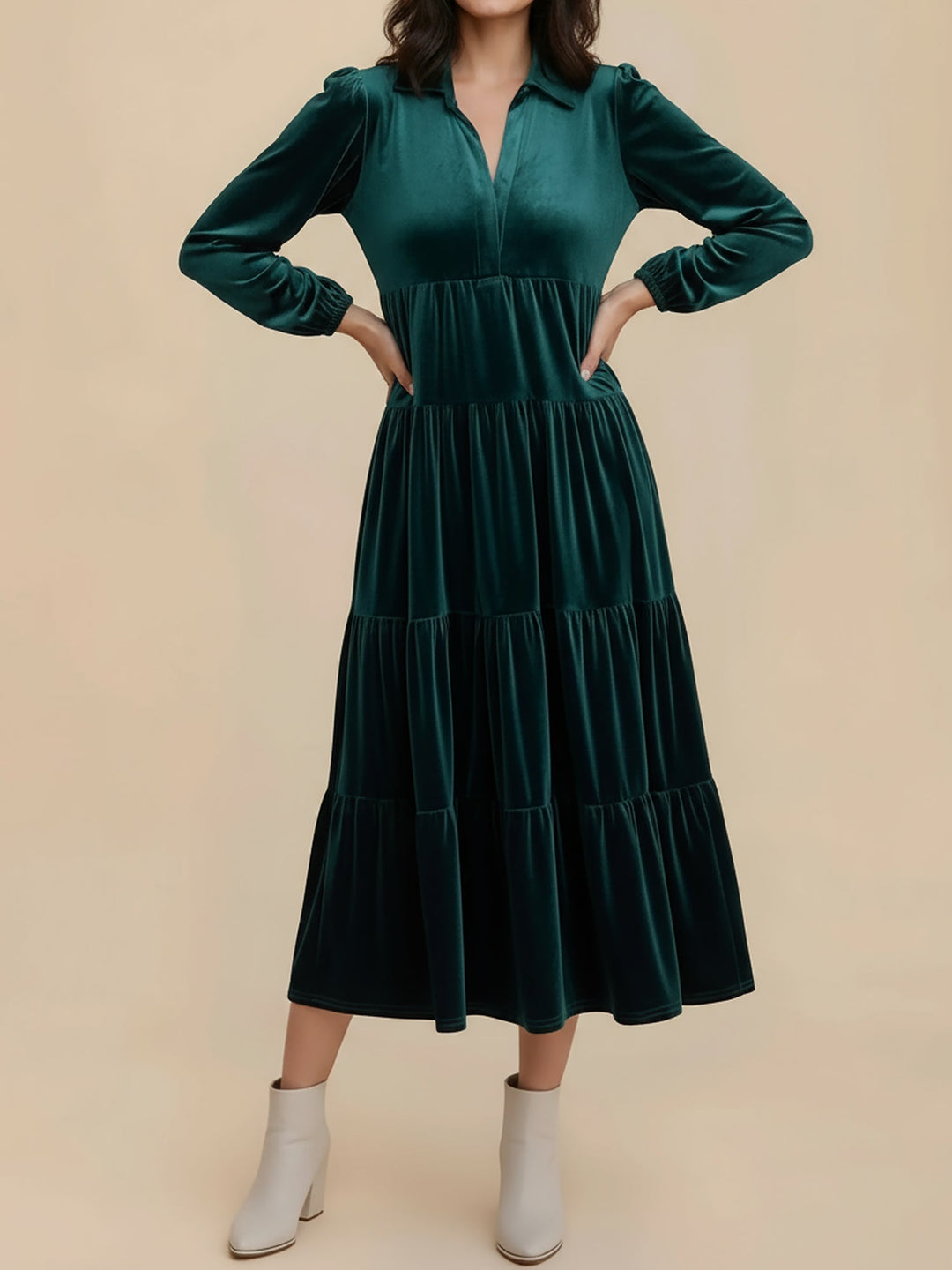 Heloise | Women Velvet Long Sleeve Autumn Wedding Guest Dress