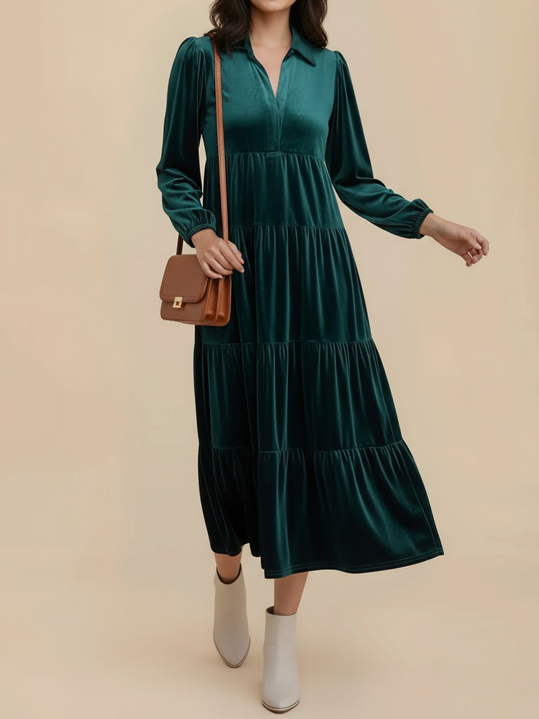 Heloise | Women Velvet Long Sleeve Autumn Wedding Guest Dress