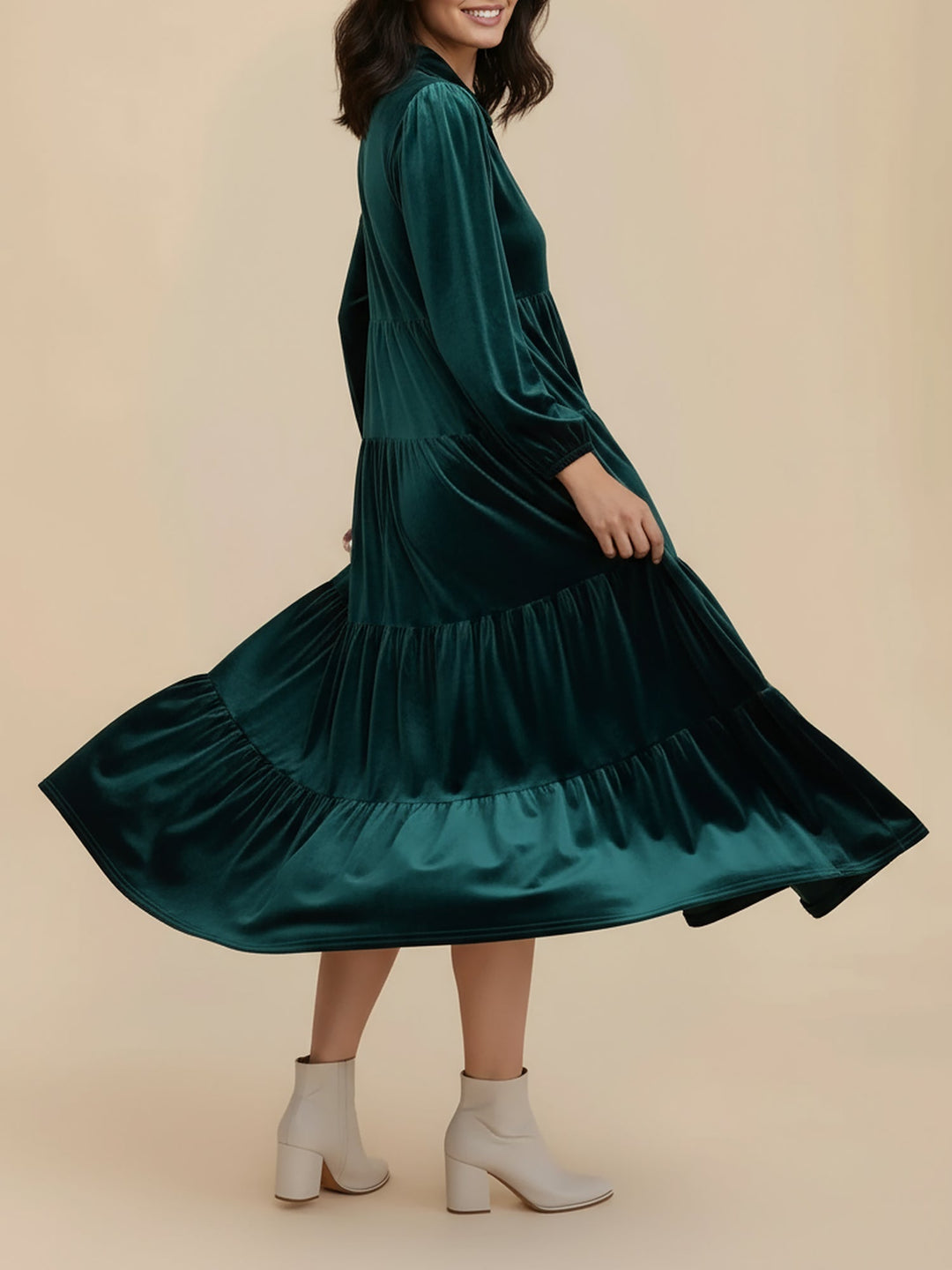 Heloise | Women Velvet Long Sleeve Autumn Wedding Guest Dress