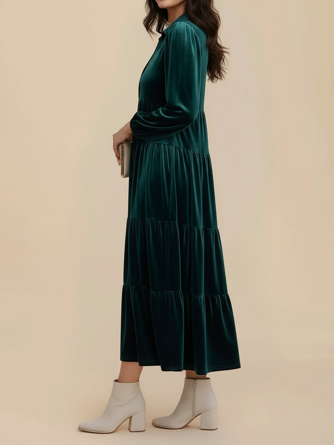 Heloise | Women Velvet Long Sleeve Autumn Wedding Guest Dress