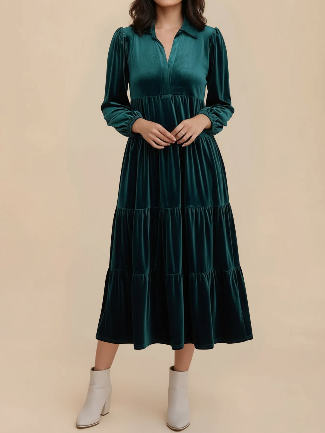 Heloise | Women Velvet Long Sleeve Autumn Wedding Guest Dress