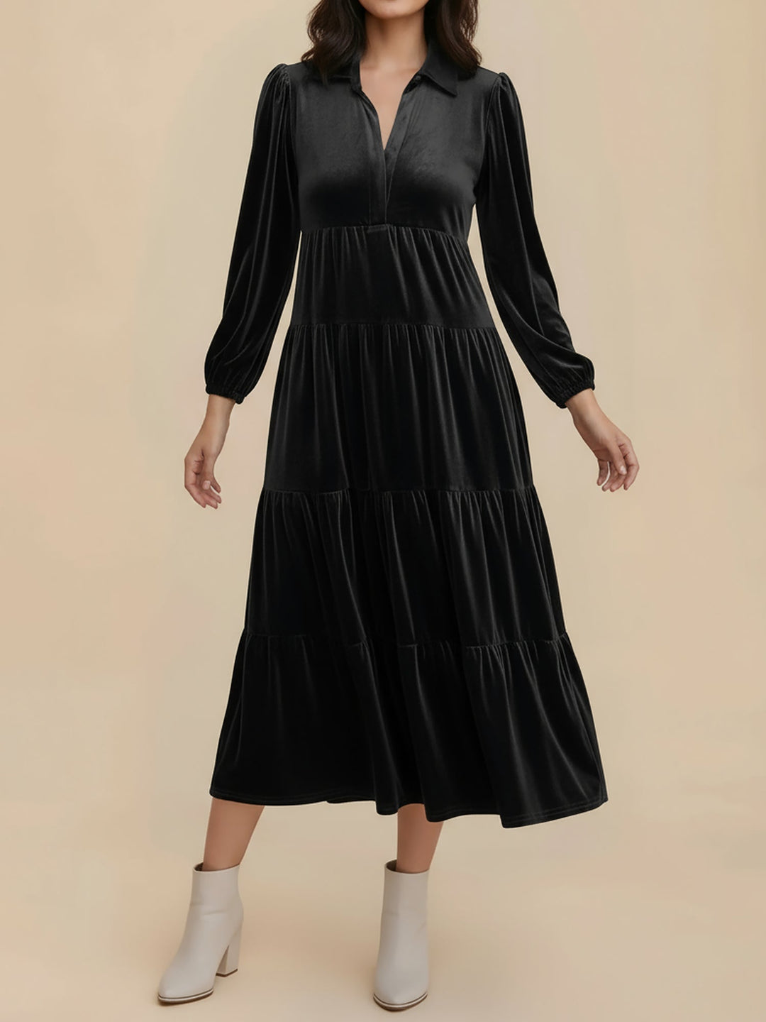 Heloise | Women Velvet Long Sleeve Autumn Wedding Guest Dress
