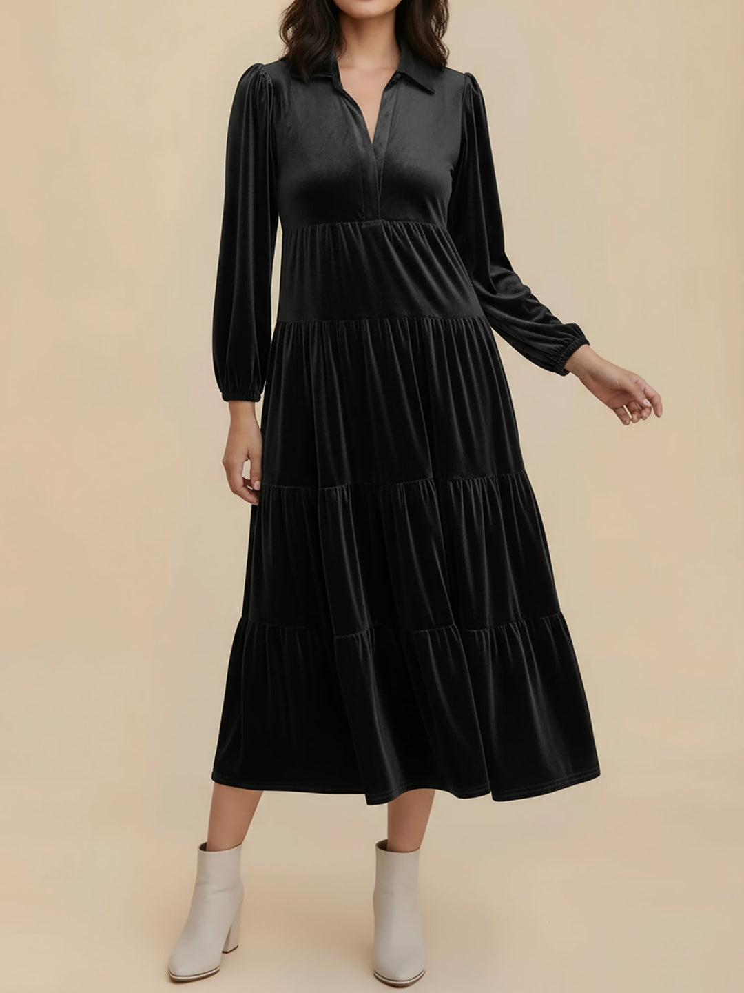 Heloise | Women Velvet Long Sleeve Autumn Wedding Guest Dress