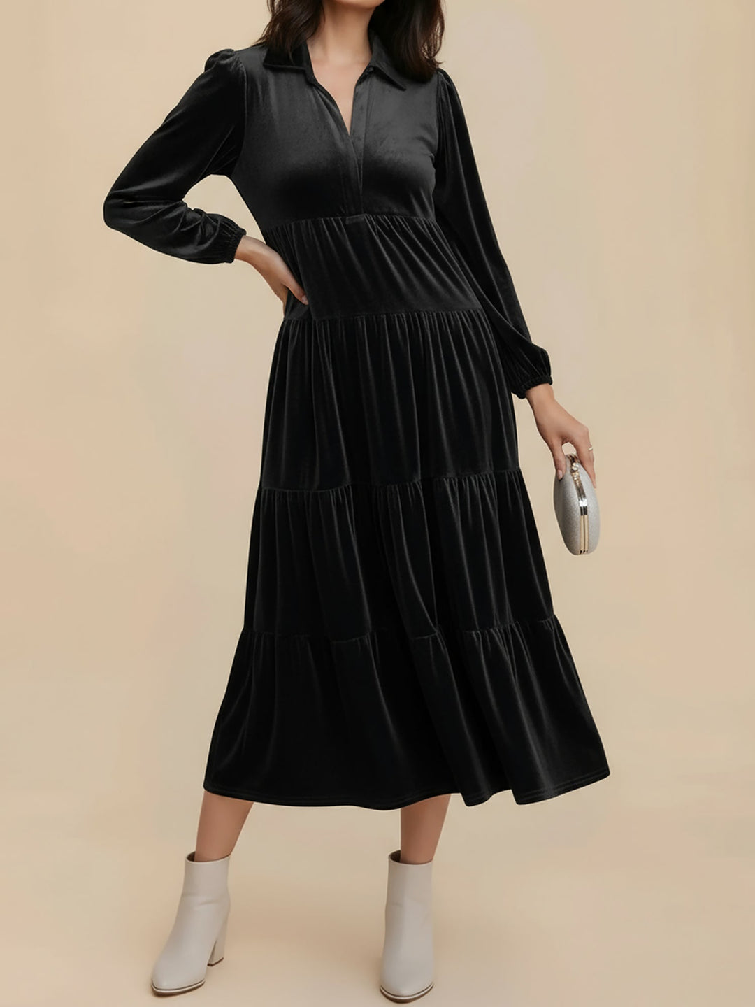 Heloise | Women Velvet Long Sleeve Autumn Wedding Guest Dress