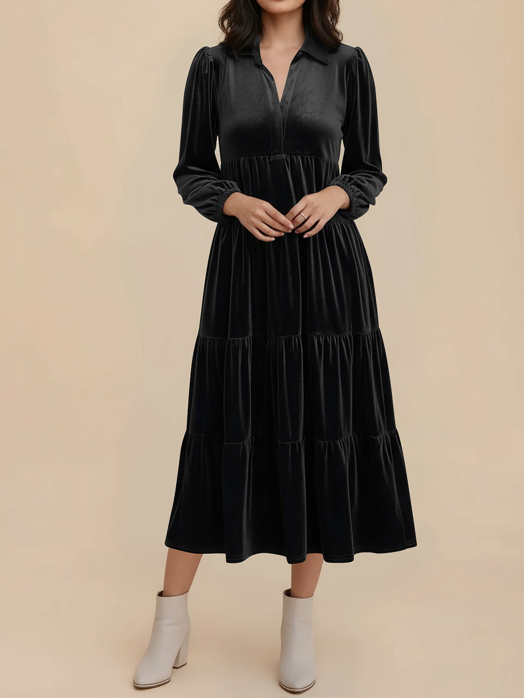 Heloise | Women Velvet Long Sleeve Autumn Wedding Guest Dress