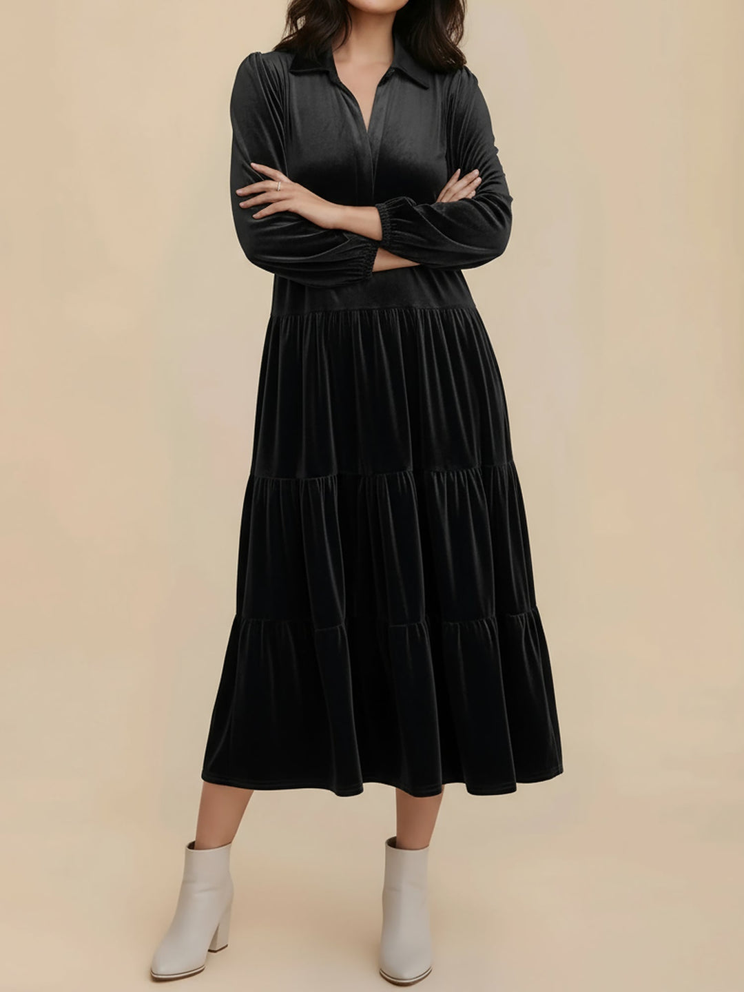 Heloise | Women Velvet Long Sleeve Autumn Wedding Guest Dress