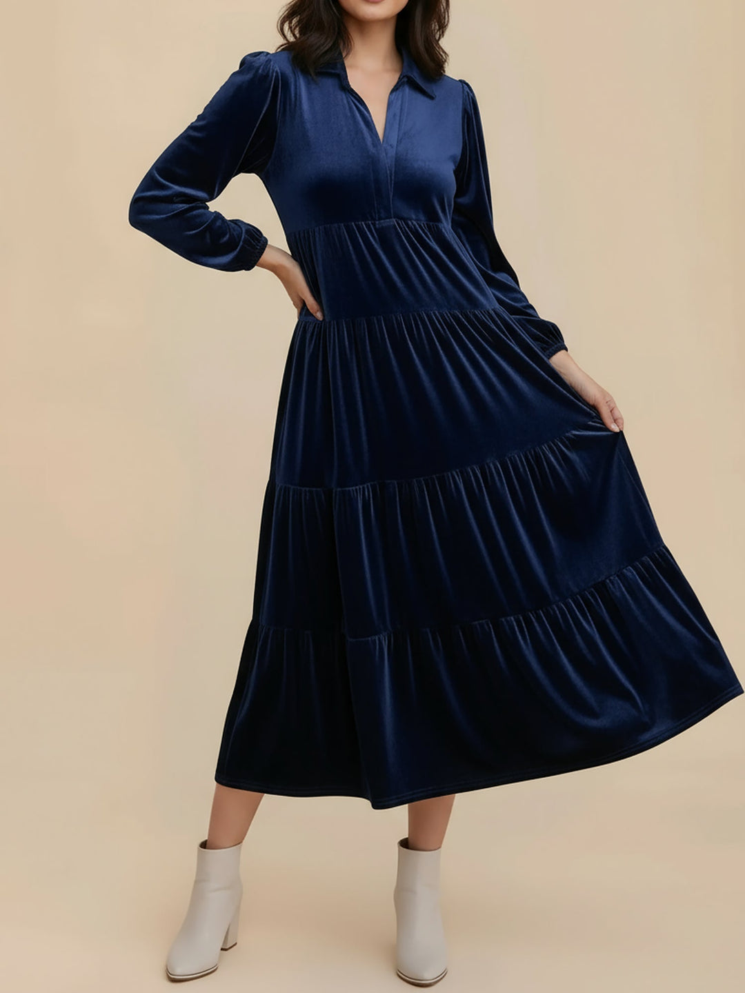 Heloise | Women Velvet Long Sleeve Autumn Wedding Guest Dress