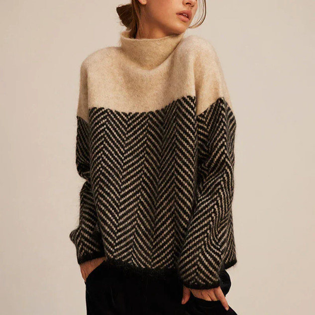 Comfortable Herringbone Knit Sweater