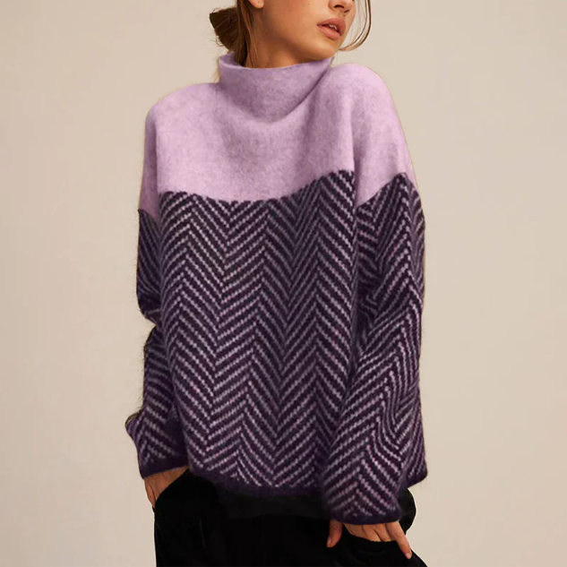 Comfortable Herringbone Knit Sweater