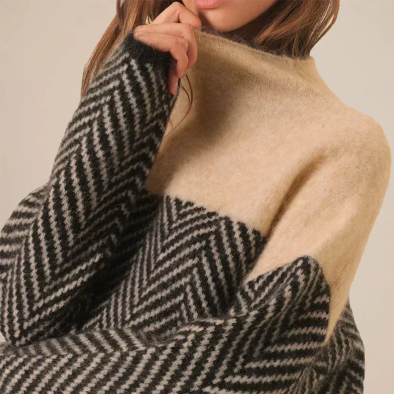 Comfortable Herringbone Knit Sweater