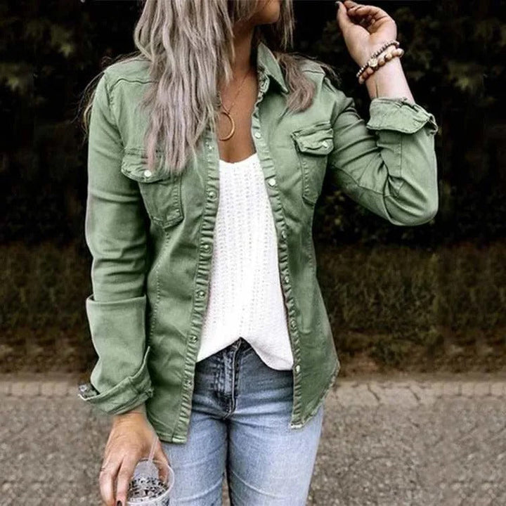Button-Front Denim Shirt Jacket for Casual Layering