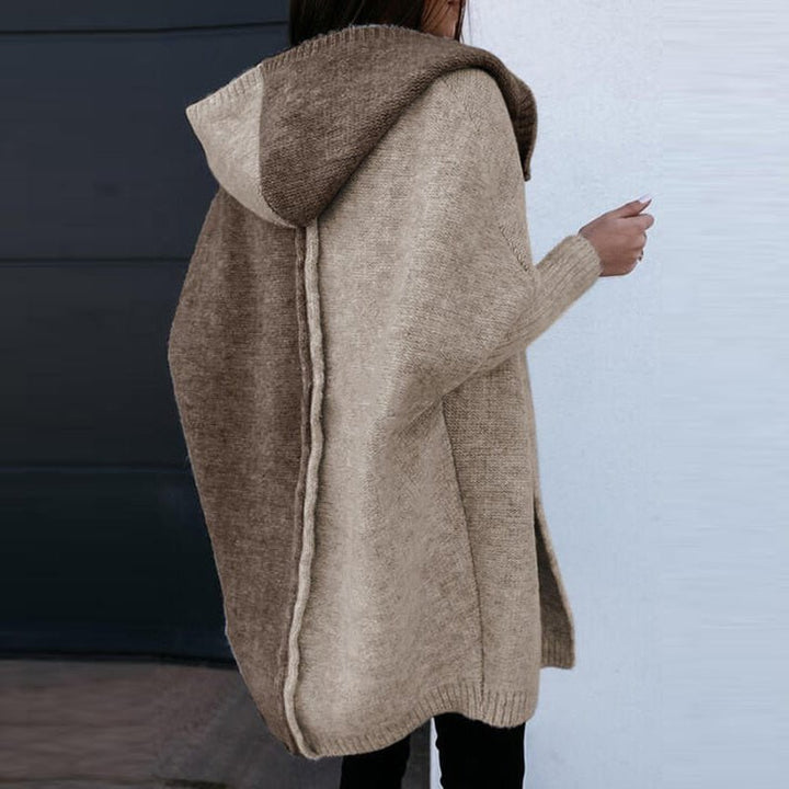 Ember | Women's Brown Patchwork Hooded Knit Cardigan Sweater