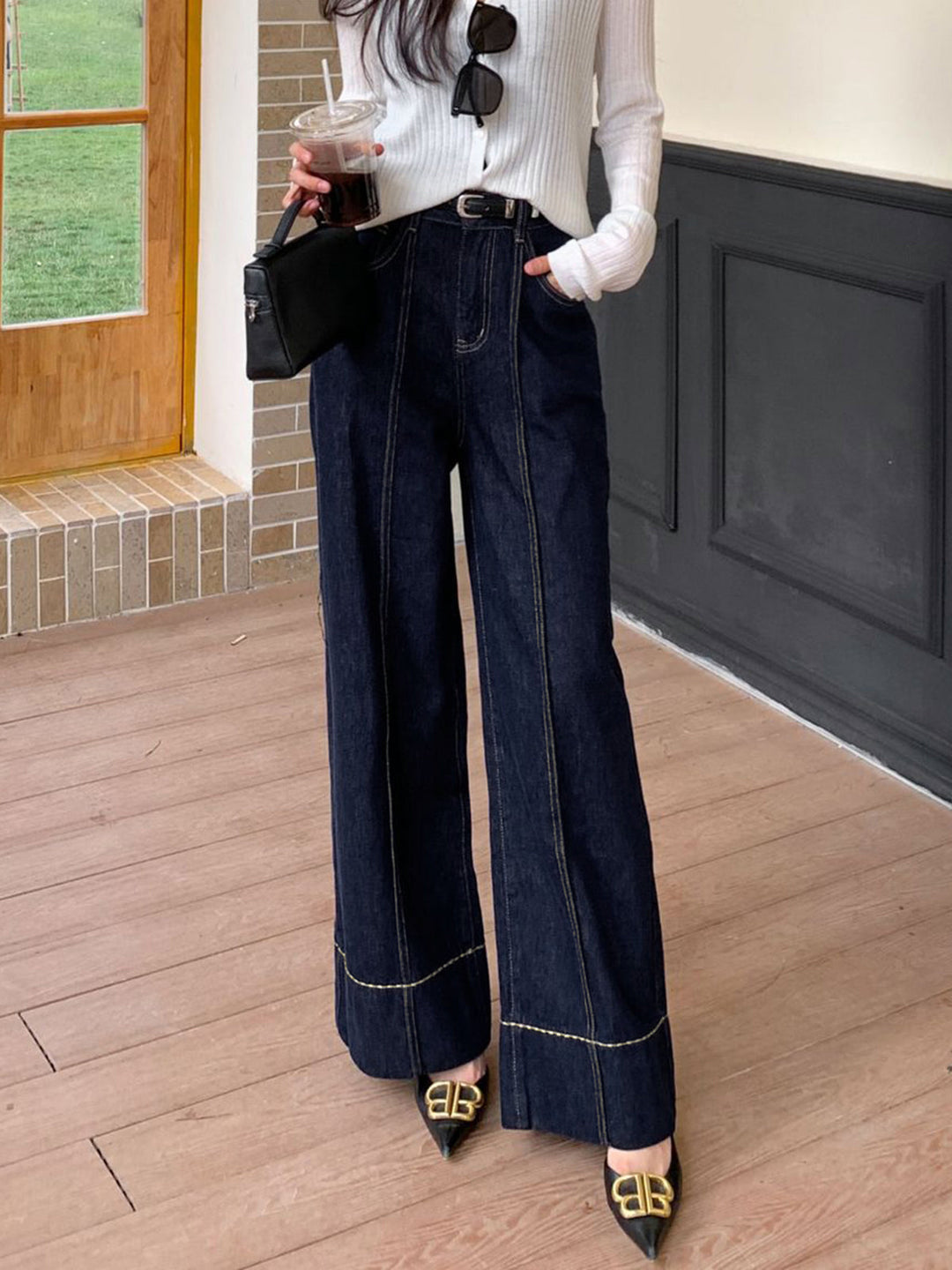Jessamy | Women Wide Leg High Waisted Blue Jeans