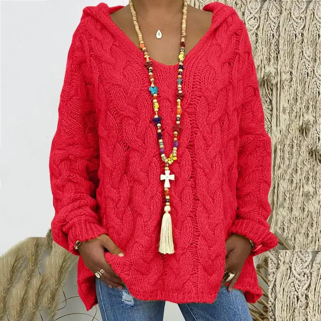 Auda | Women Hooded Cable Knit Sweater