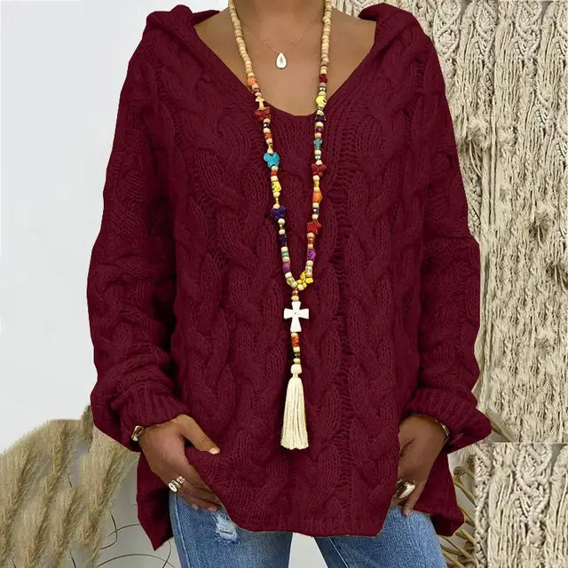 Auda | Women Hooded Cable Knit Sweater