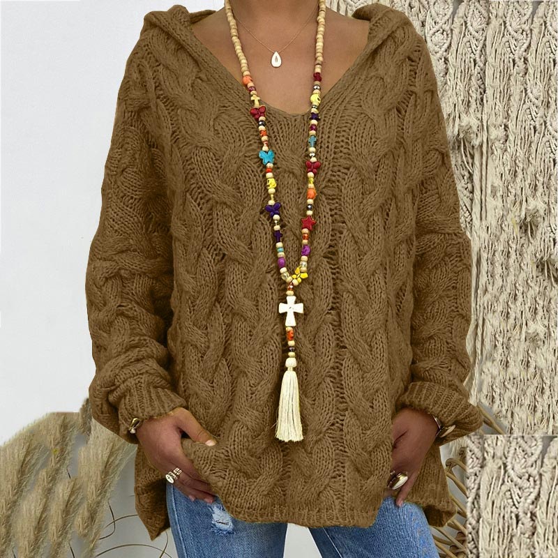 Auda | Women Hooded Cable Knit Sweater