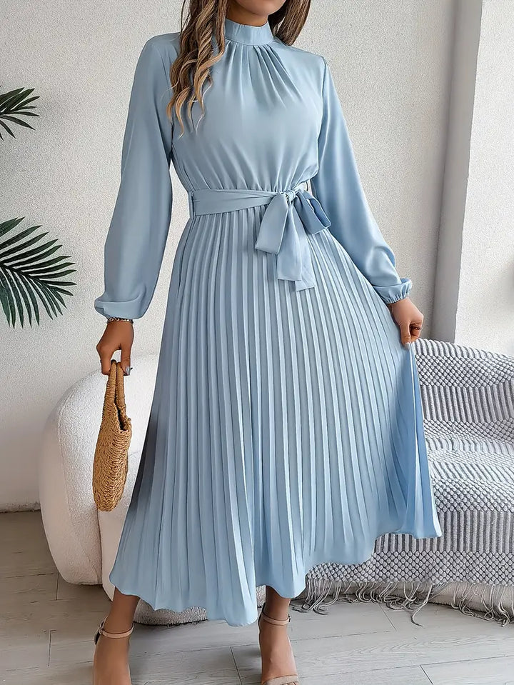 Nanette | Women's Pleated Tie Waist Long Sleeve Fall Brunch Dress