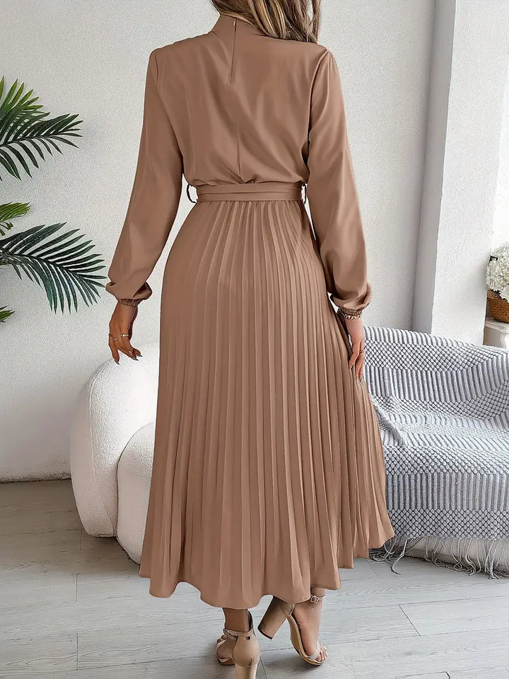 Nanette | Women's Pleated Tie Waist Long Sleeve Fall Brunch Dress