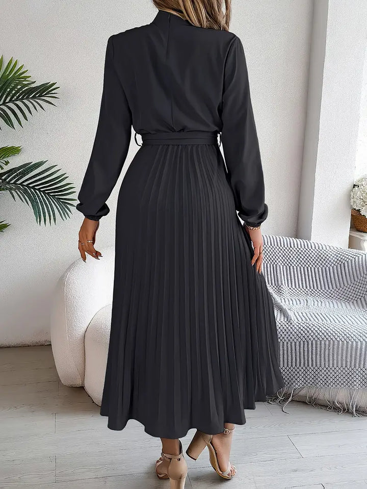 Nanette | Women's Pleated Tie Waist Long Sleeve Fall Brunch Dress