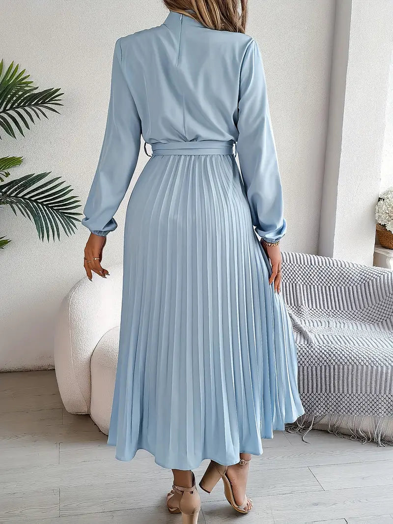 Nanette | Women's Pleated Tie Waist Long Sleeve Fall Brunch Dress