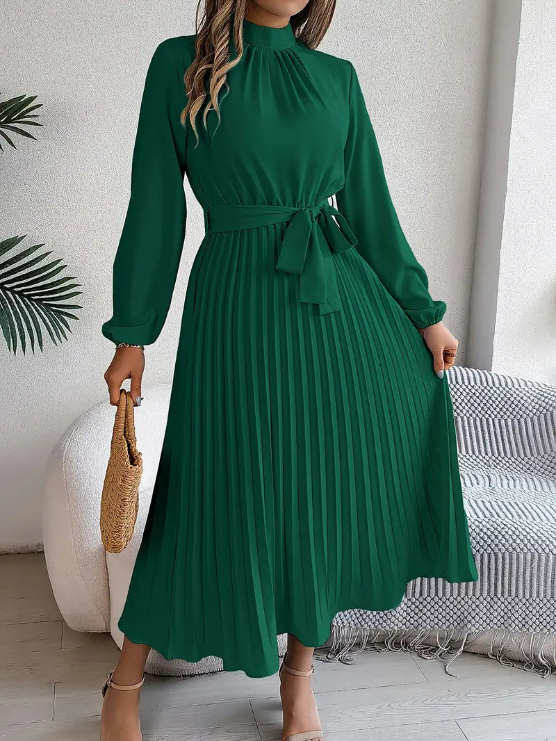 Nanette | Women's Pleated Tie Waist Long Sleeve Fall Brunch Dress