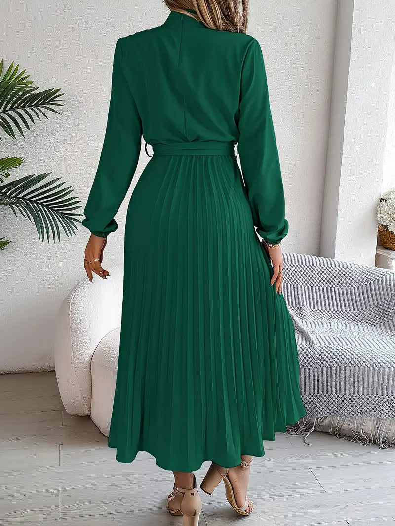 Nanette | Women's Pleated Tie Waist Long Sleeve Fall Brunch Dress