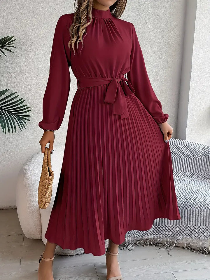 Nanette | Women's Pleated Tie Waist Long Sleeve Fall Brunch Dress