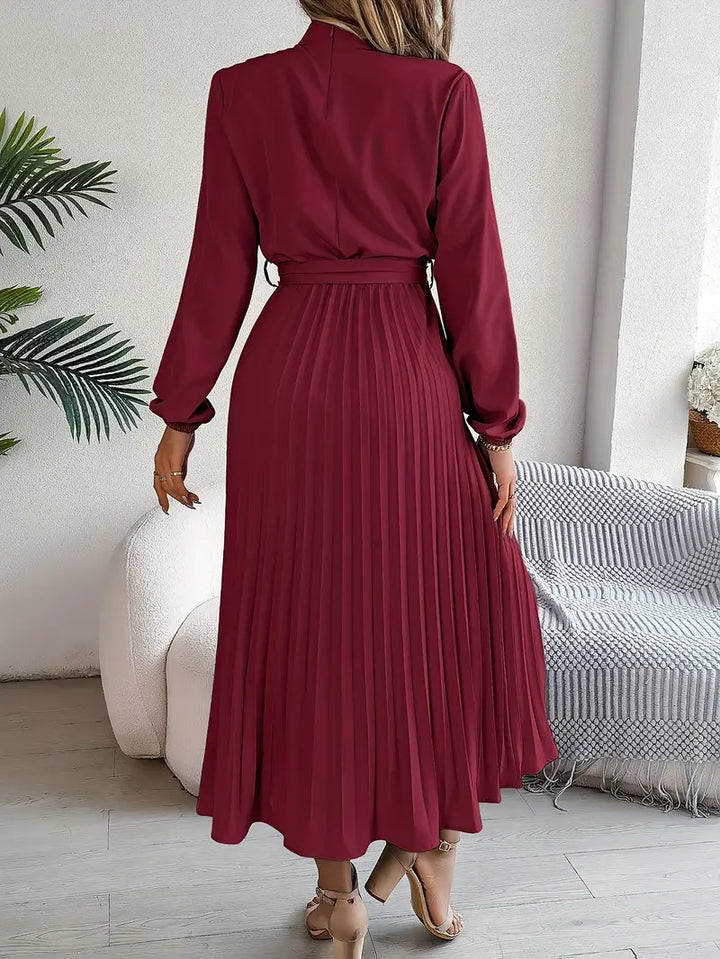 Nanette | Women's Pleated Tie Waist Long Sleeve Fall Brunch Dress
