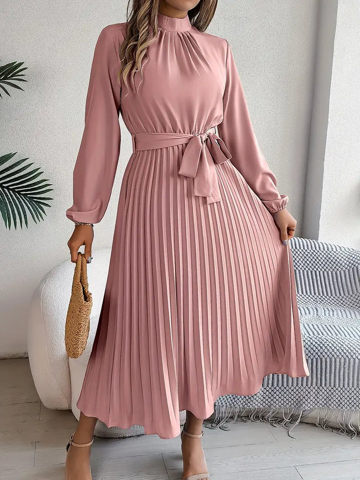 Nanette | Women's Pleated Tie Waist Long Sleeve Fall Brunch Dress